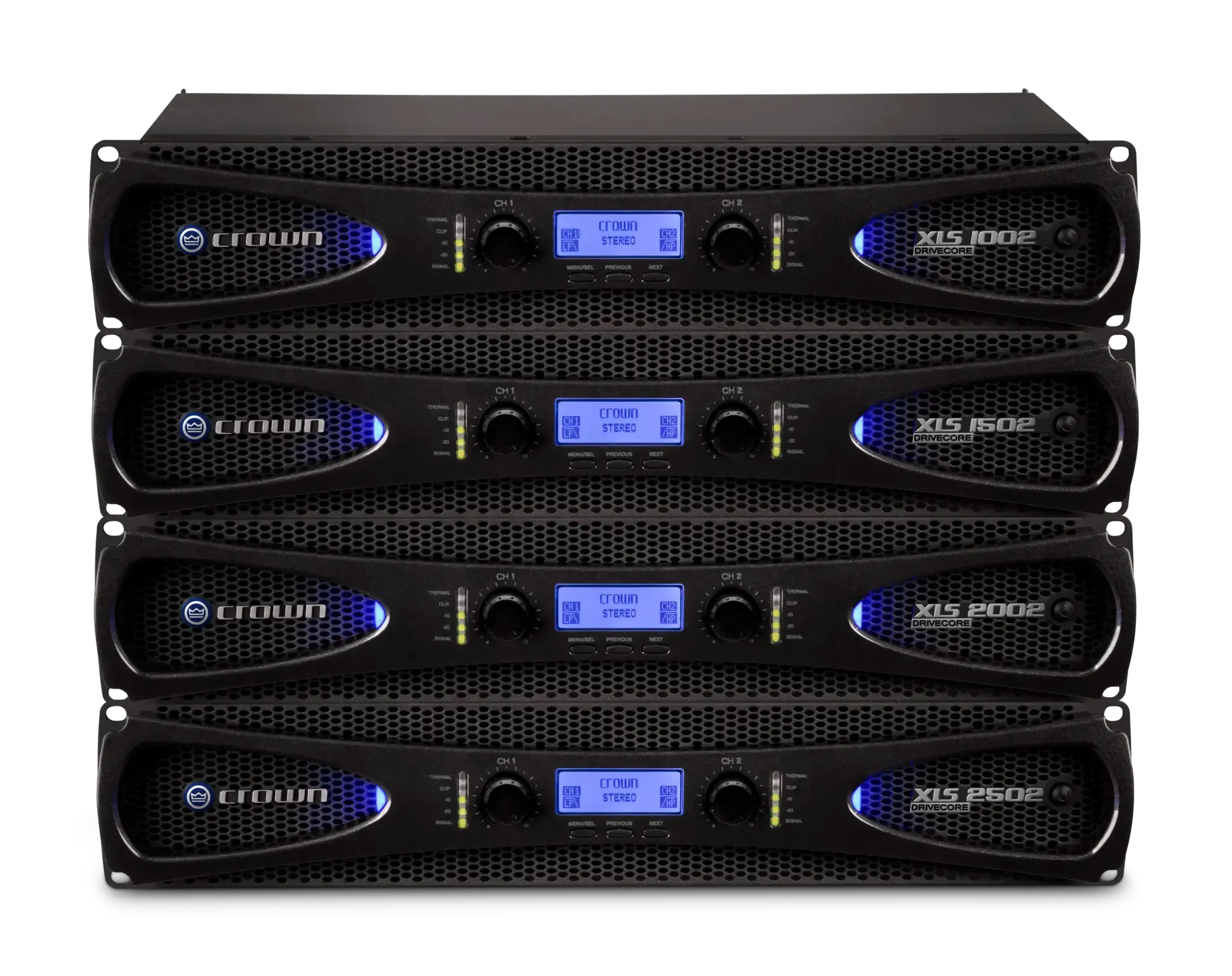 Stack of rack-mount power amplifiers