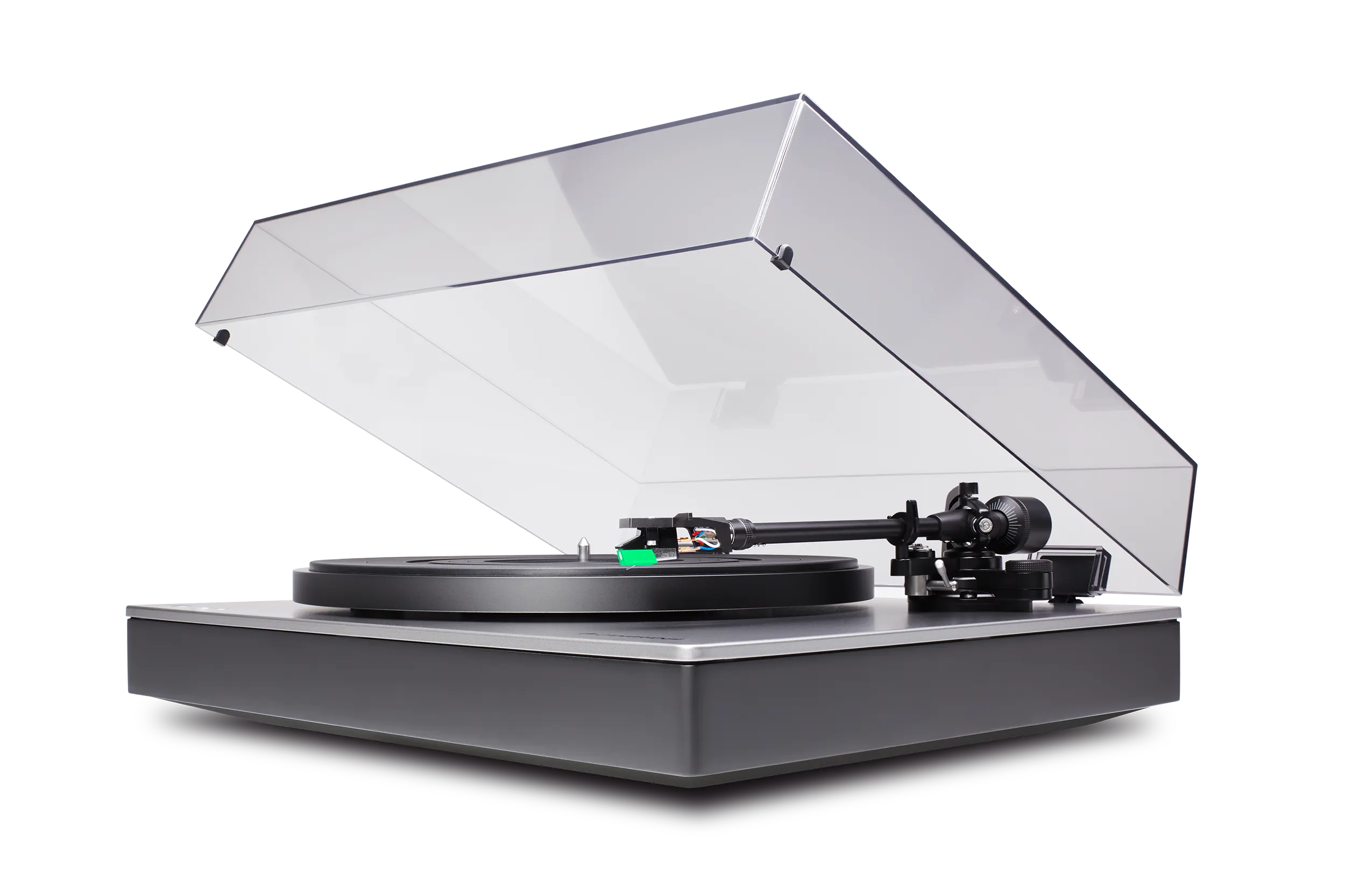 Belt-drive turntable with the lid open