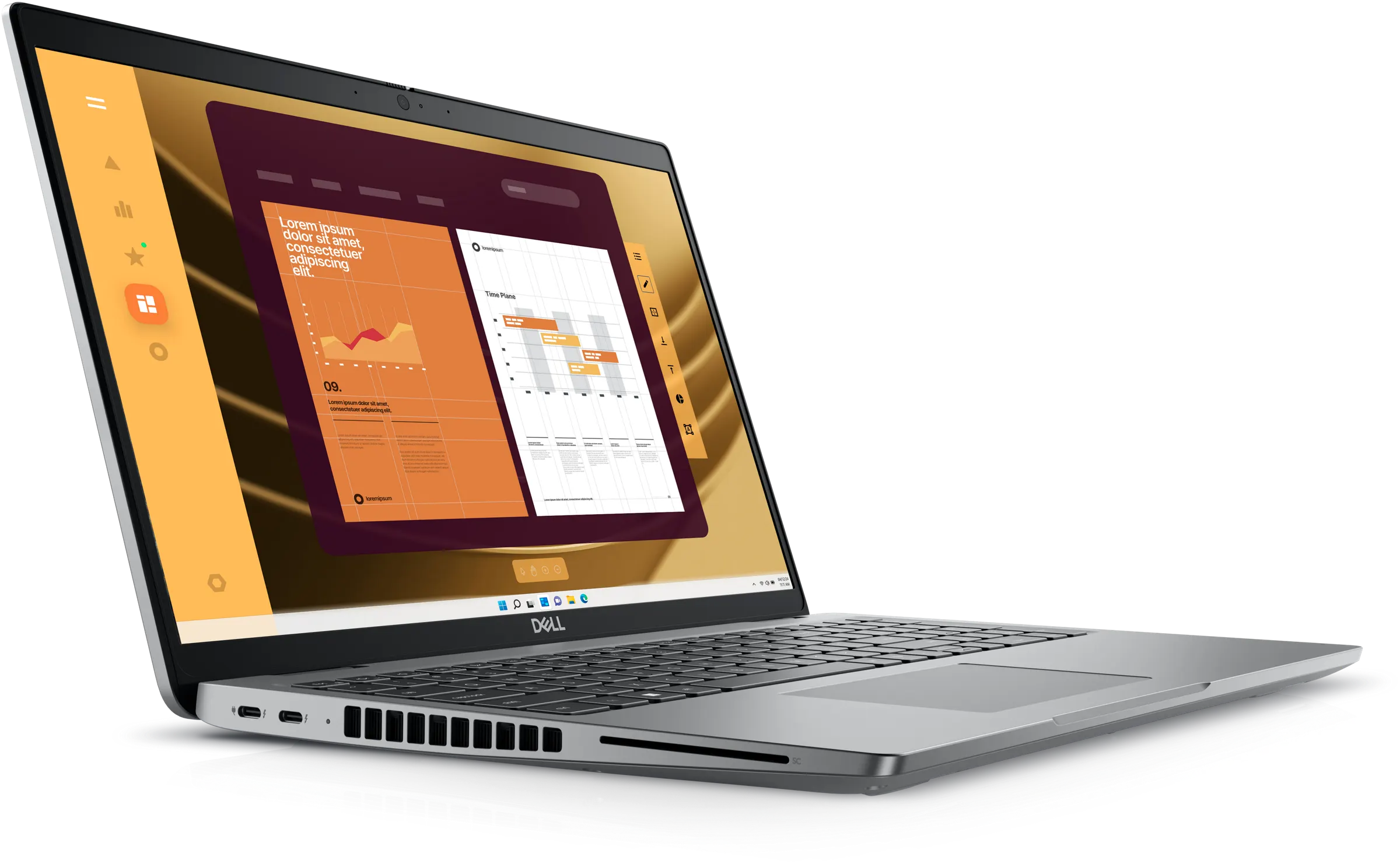 Business laptop open at a three-quarter angle