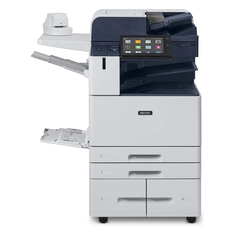 Floor-standing production multifunction printer with a finisher unit