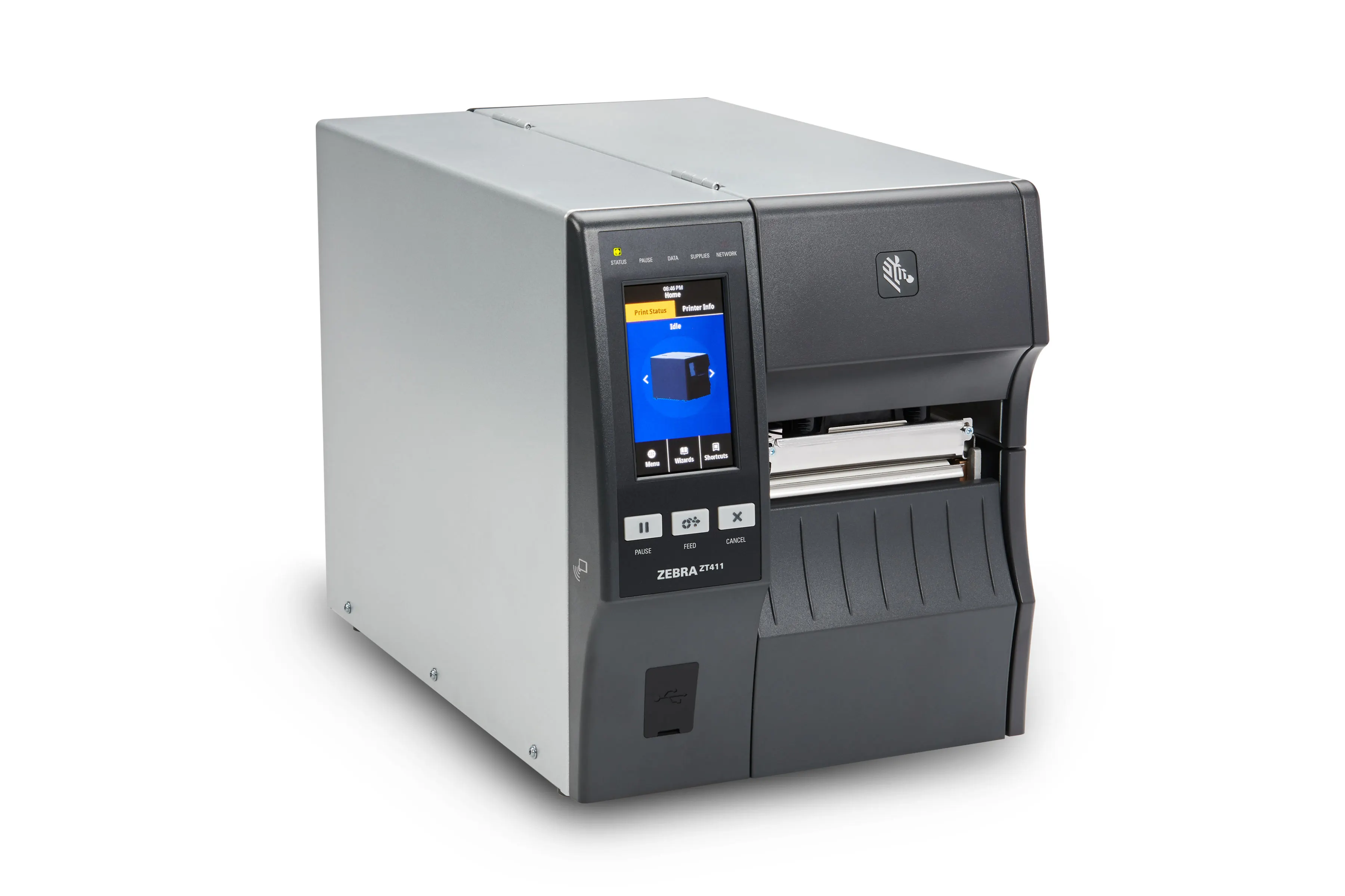 Industrial label printer with a media roll