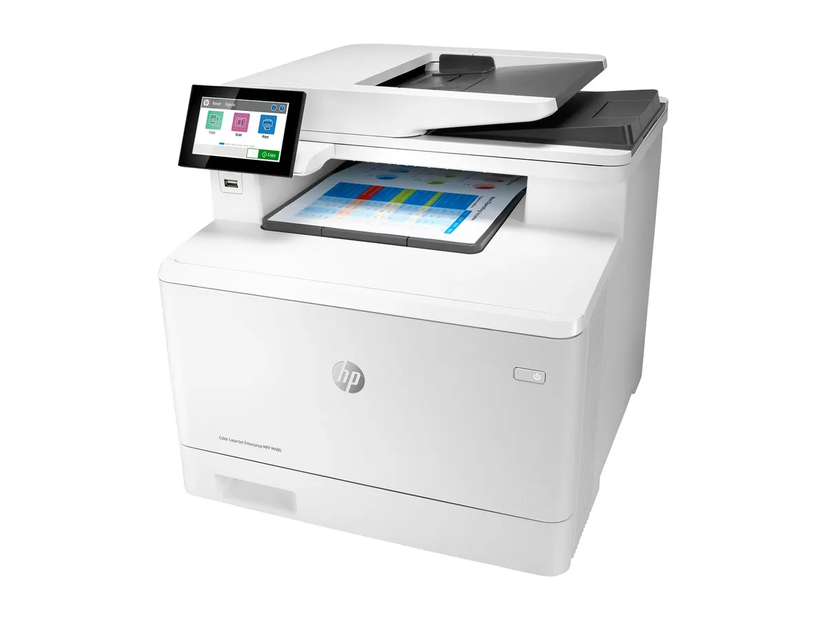Office colour multifunction printer with a document feeder and touchscreen panel